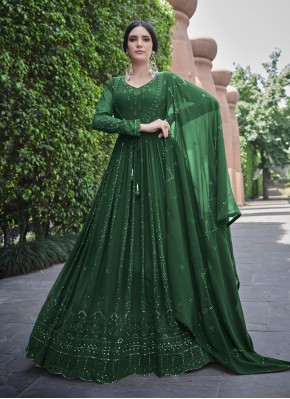 Sightly Sequins Georgette Green Layered Gown