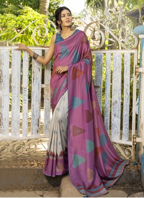 Silk Abstract Print Printed Saree in Multi Colour