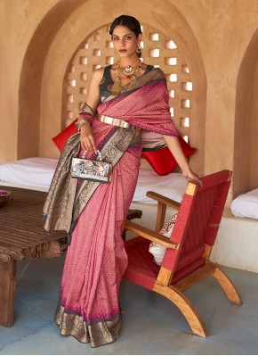 Silk Bandhej Pink Classic Saree
