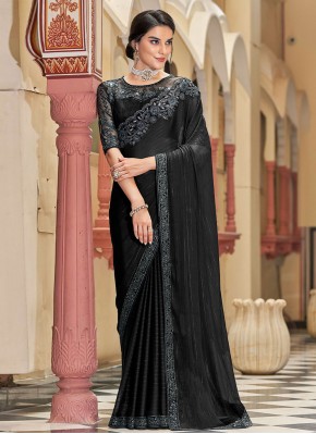 Silk Black Embroidered Designer Saree