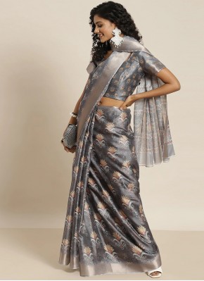 Silk Blend Weaving Designer Saree in Grey