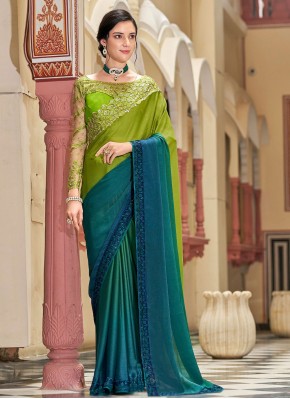 Silk Blue and Green Contemporary Saree