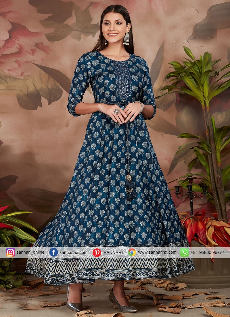 Silk Blue Digital Print Gown