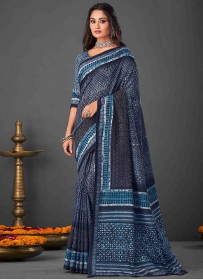 Silk Digital Print Classic Designer Saree in Blue