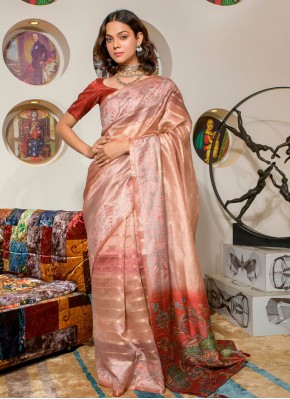 Silk Digital Print Trendy Saree in Red