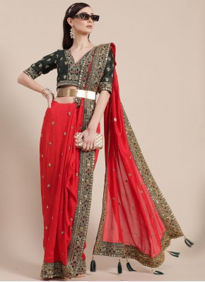 Silk Embroidered Classic Designer Saree in Red