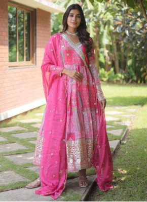 Silk Embroidered Gown  in Pink