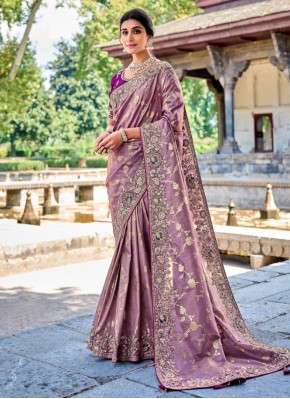Silk Embroidered Purple Designer Saree