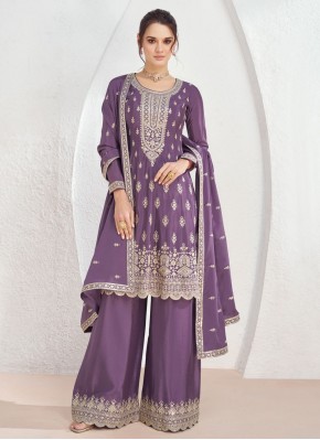 Silk Embroidered Purple Trendy Salwar Suit