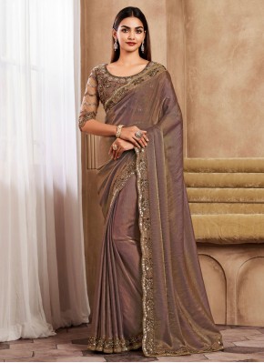 Silk Embroidered Trendy Saree in Brown