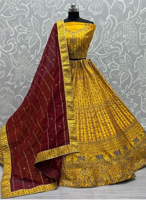 Silk Embroidered Yellow Lehenga Choli