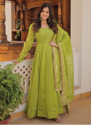 Silk Green Plain Gown