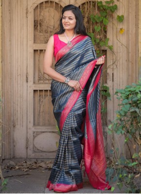 Silk Jacquard Work Designer Saree in Blue