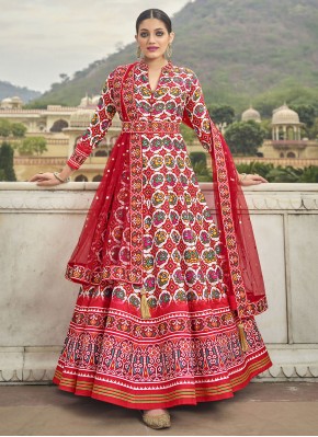 Silk Patola Print Red Readymade Gown