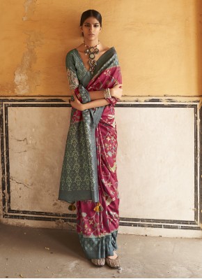 Silk Printed Rani Classic Saree