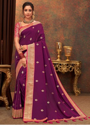 Silk Purple Weaving Classic Designer Saree