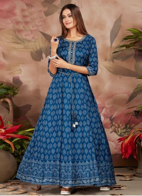 Silk Readymade Gown in Blue
