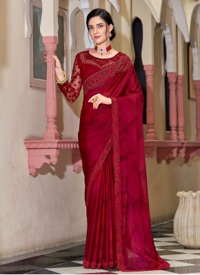 Silk Red Resham Trendy Saree