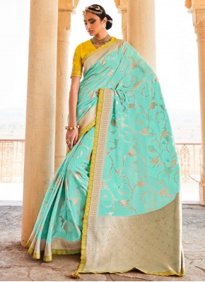 Silk Resham Traditional Designer Saree in Aqua Blue