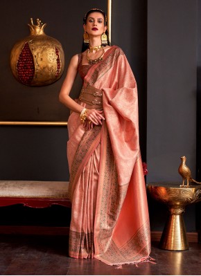 Silk Saree Weaving Handloom silk in Peach