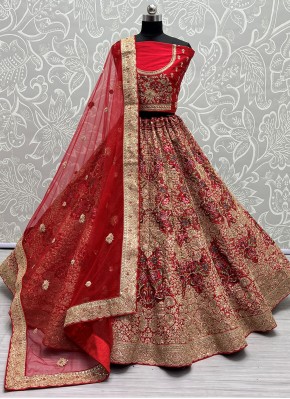 Silk Sequins Designer A Line Lehenga Choli in Red