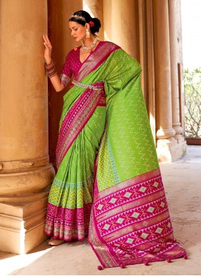 Silk Swarovski Classic Designer Saree in Green