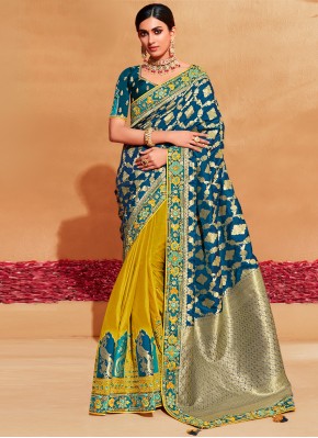 Silk Trendy Saree in Mustard and Teal
