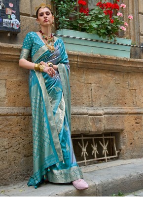Silk Weaving Classic Saree in Aqua Blue
