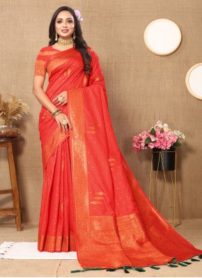 Silk Weaving Orange Trendy Saree