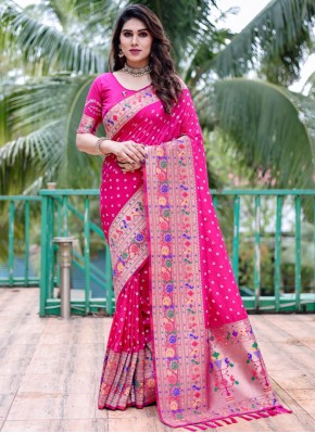 Silk Weaving Pink Contemporary Saree