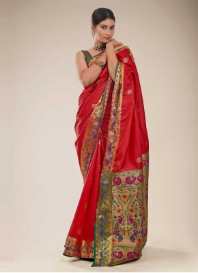 Silk Weaving Red Traditional Saree