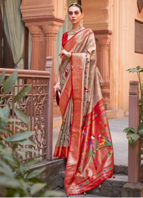 Silk Woven Orange Trendy Saree