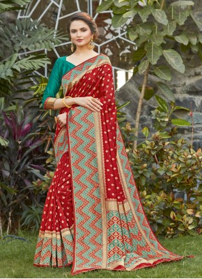 Simplistic Silk Red Designer Traditional Saree