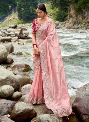 Snazzy Embroidered Silk Peach Classic Saree