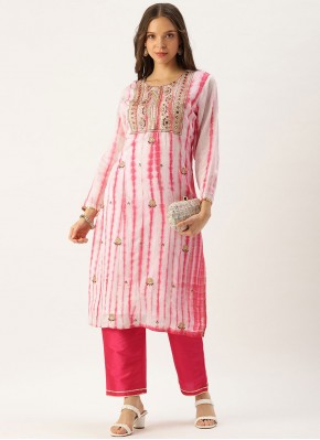 Snazzy Georgette Embroidered Rose Pink Party Wear Kurti