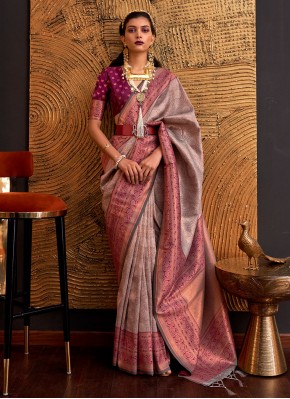 Snazzy Handloom silk Brown and Purple Weaving Contemporary Saree