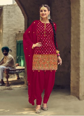 Sonorous Faux Georgette Rani Embroidered Patiala Salwar Suit