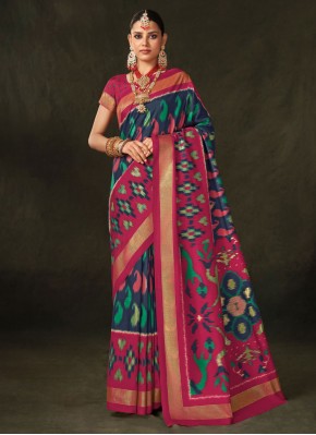 Sonorous Navy Blue and Pink Trendy Saree