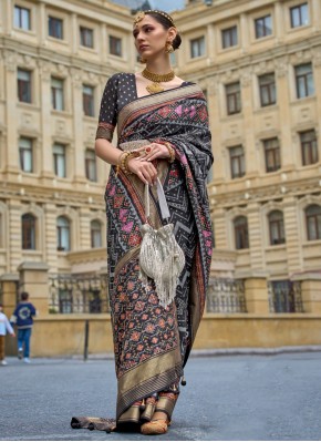 Sophisticated Black Silk Designer Saree