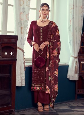Sophisticated Maroon Embroidered Trendy Salwar Kameez