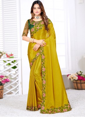 Sophisticated Yellow Crepe Silk Contemporary Saree