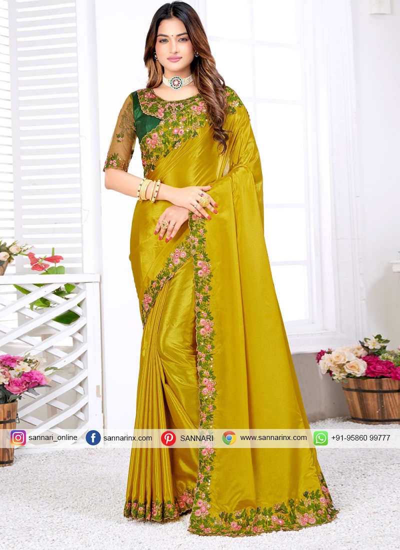 Sophisticated Yellow Crepe Silk Contemporary Saree