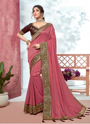 Sorcerous Embroidered Pink Fancy Fabric Contemporary Saree