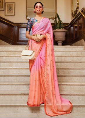Sorcerous Peach and Pink Shaded Saree