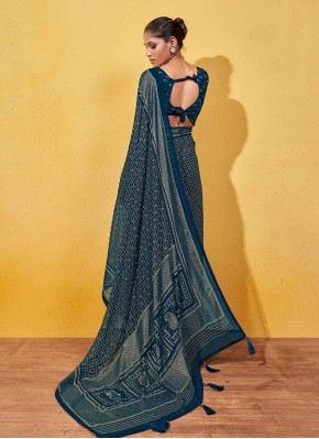 Sorcerous Woven Georgette Teal Trendy Saree