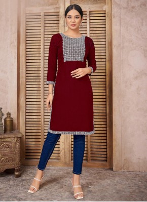 Sparkling Embroidered Maroon Casual Kurti