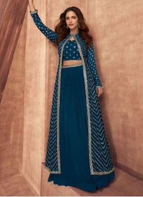 Specialised Embroidered Silk Blue Trendy Lehenga Choli