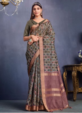 Specialised Tussar Silk Multi Colour Geometric Print Trendy Saree