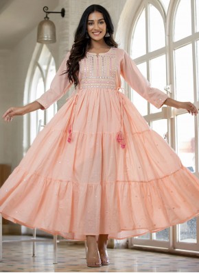 Spectacular Peach Embroidered Designer Gown