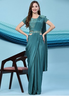 Spellbinding Embroidered Teal Classic Saree
